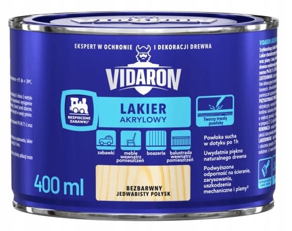 Akryllack för trä, färglös, blank, 0,4 l