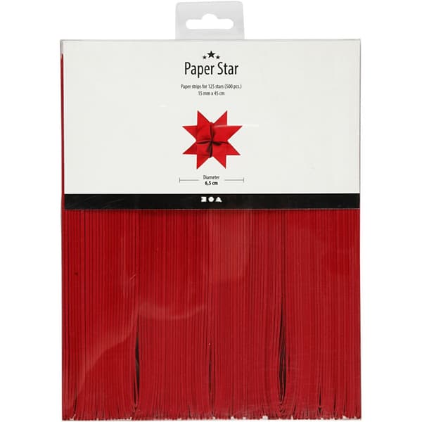 Pappersstrimlor - B: 15 mm - Röd - 500 st - L: 45 cm