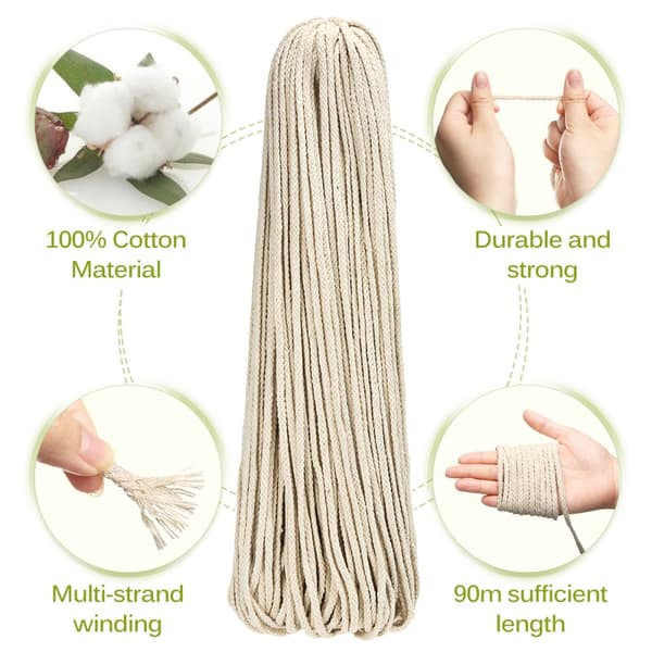 90/100M 5mm 100% luonnonpuuvillaa kierrettyä narua makrameenväriä tee-se-itse askartelu kaikkeen, beige/khaki/sininen/vihreä
