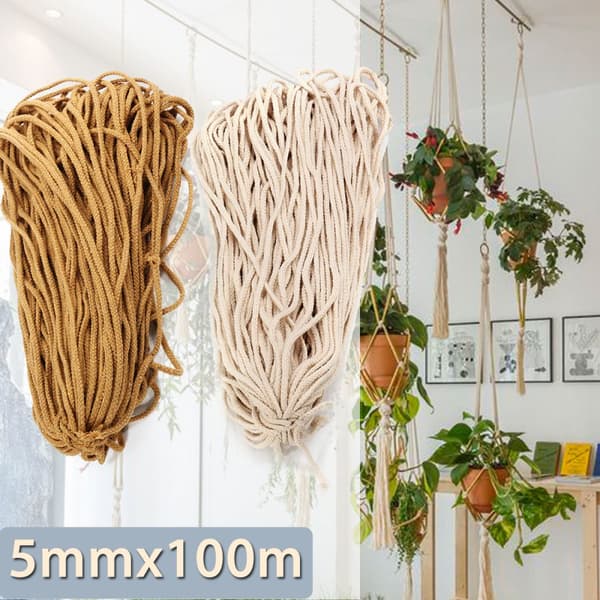 90/100M 5 mm 100 % naturlig bomull Twisted Cord Rep Macrame String DIY Craft for All Things, beige/khaki/blå/grön