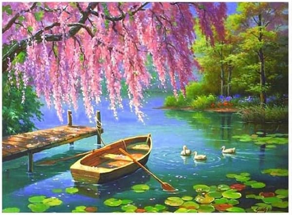 Diamond Painting / Diamantmålning 30x40cm - Båt Sjö