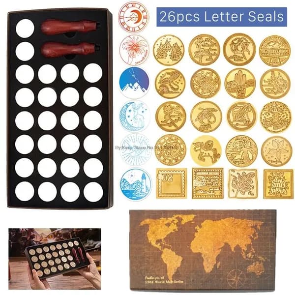 Voks Segl Kit, Retro Kort Design, DIY Scrapbooking Værktøjer, 26 stk Tætningspakningssæt NO10