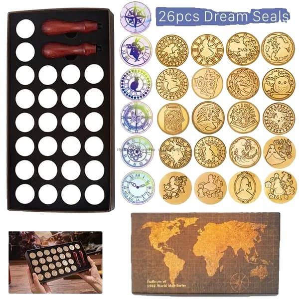 Voks Segl Kit, Retro Kort Design, DIY Scrapbooking Værktøjer, 26 stk Tætningspakningssæt NO10 26pcs Seals SetNO.18