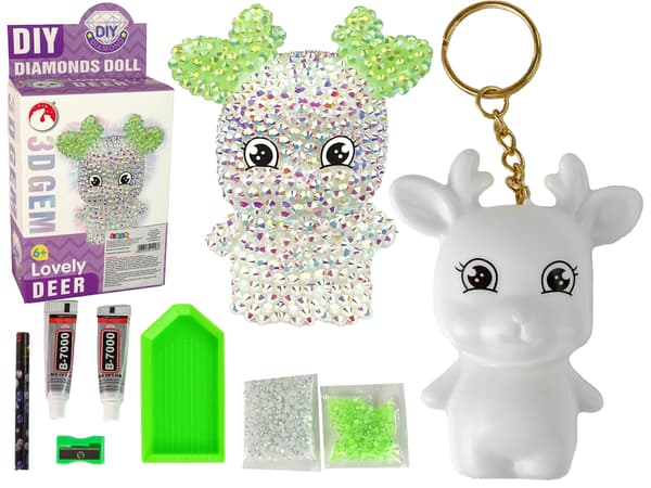 DIY Kit Diamond Rensdyr DIY Crystals 3D nøglering Hvid