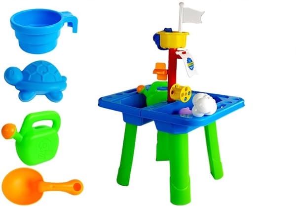 Sandkassebord, Sandforme, Spatler, Vandkande