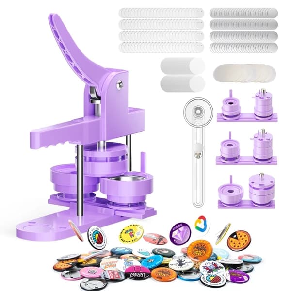 Knappmärkesmaskin-kit, cirkelskärare, DIY-knappmärkesmaker, 300 st., Lila