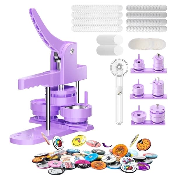 Knappmärkesmaskin-kit, cirkelskärare, DIY-knappmärkesmaker, 300 st., Lila