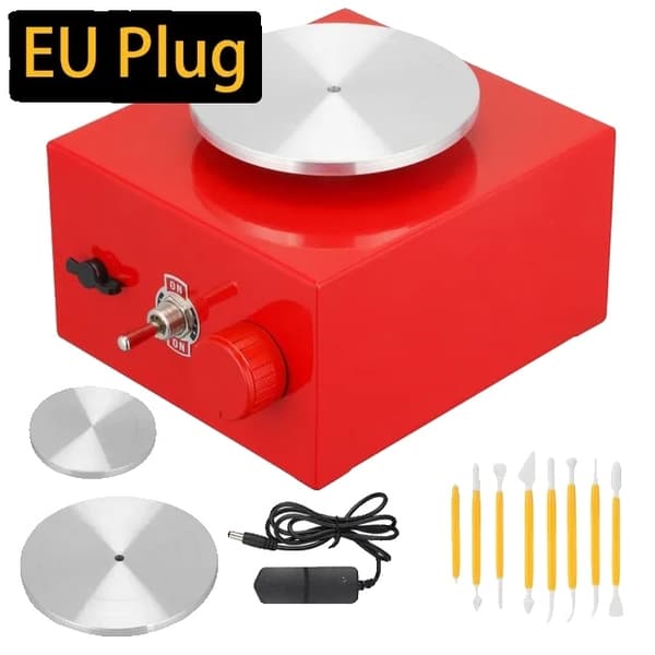 Keramikdrejeskive, Mini Størrelse, Elektrisk Drevet, Rød- EU STIK Red- EU PLUG