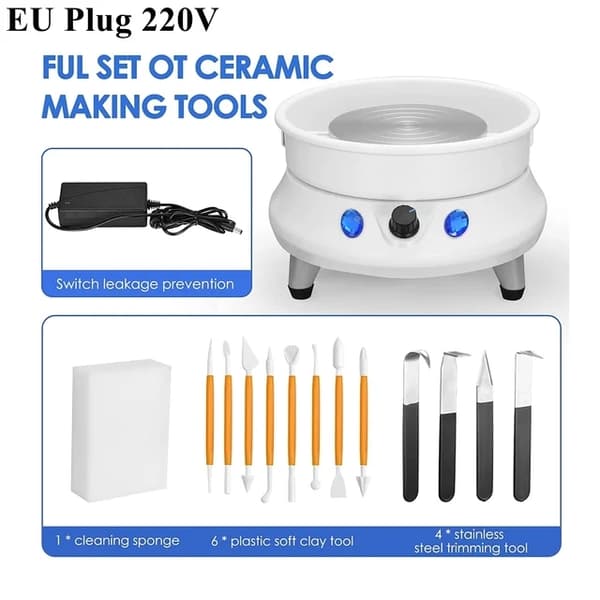 Keramikdrejeskive, elektrisk, aftagelig skål, 220v EU-stik