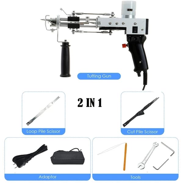 Tæppe Tufting Pistol, Elektrisk Betjening, 2-i-1 Funktionalitet, blåt sæt