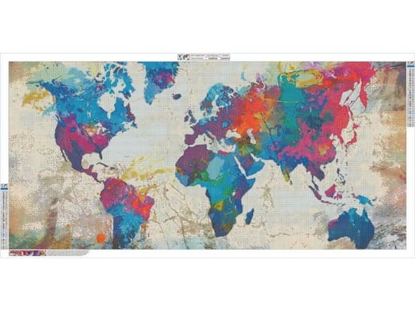 SUURI timanttikirjonta 120x60cm, KARTTA, Kuva, Timanttimosaiikkitimanttimaalaus, WORLD ATLAS VÄRILLÄ