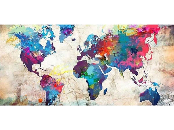 SUURI timanttikirjonta 120x60cm, KARTTA, Kuva, Timanttimosaiikkitimanttimaalaus, WORLD ATLAS VÄRILLÄ