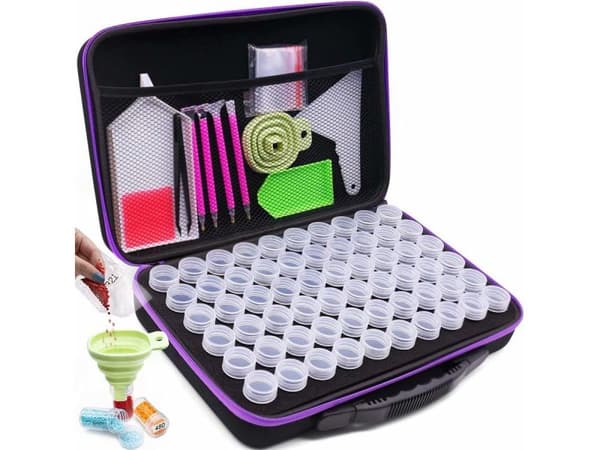 Diamantbroderitillbehör, fodral + 60 behållare + tillbehörset för diamantmålning