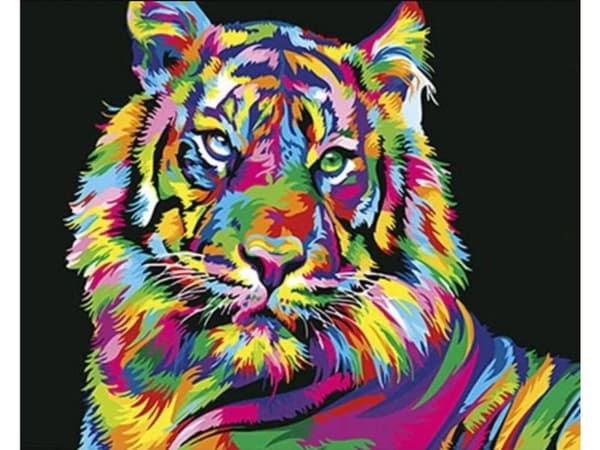 BILLEDMALING EFTER TAL RAMME 50x40cm TIGER I FARVE