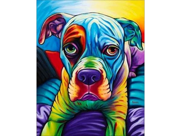 BILLEDMALING EFTER TAL RAMME 40x50cm BULLDOG - HUND I FARVE