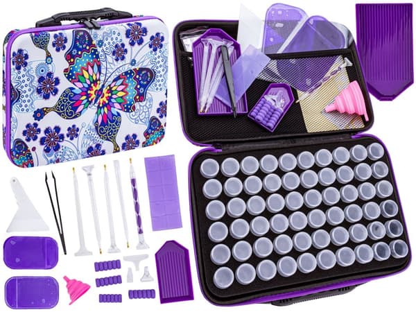 Diamantbroderitillbehör, FÄRGRIKA FODRAL + 60 behållare + tillbehörsset för diamantmålning
