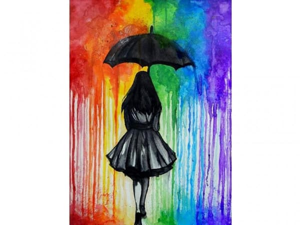 BILLEDMALING EFTER TAL RAMME 40x50cm FIGUR I FARVERIG REGN