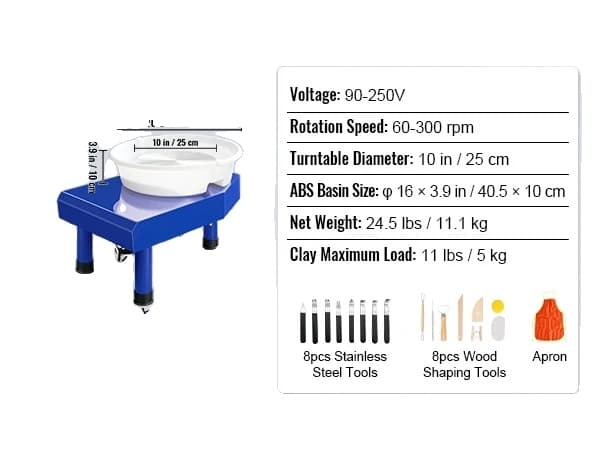 Keramikskiva Maskin, 10-tums Drejskiva, Justerbar Hastighet 60-300 RPM,350W0-300varv/min