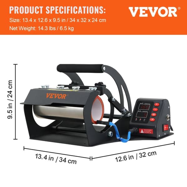 Muggvärmepressmaskin, Dubbla 11oz & 20oz Plåtar, LCD Kontrollpanel,Svart
