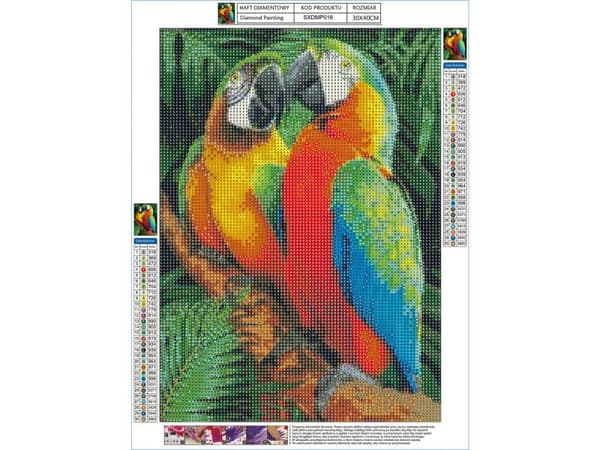 Diamantbroderi, Bild, Diamantmosaik Diamantmålning, FÄRGRIKA OMRÅDEN PAPEGÖJOR 30x40cm