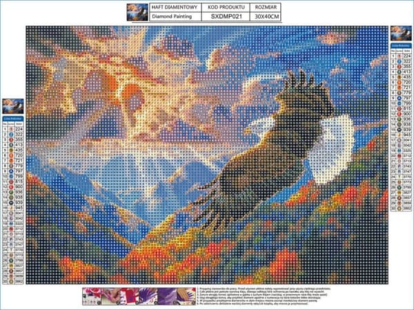 Diamantbroderi, Bild, Diamantmosaik Diamantmålning, EAGLE IN THE SKY 40x30cm