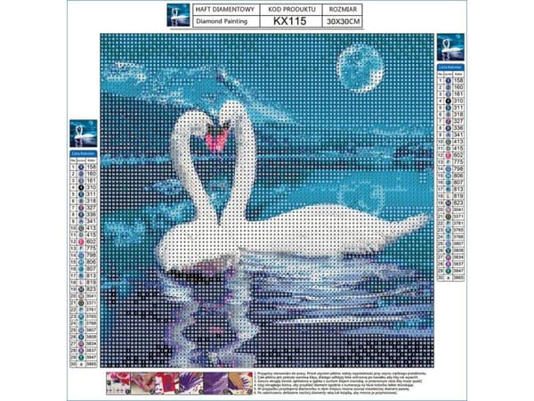 Diamantbroderi, Bild, Diamantmosaik Diamantmålning, TVÅ SVANAR 30x30cm
