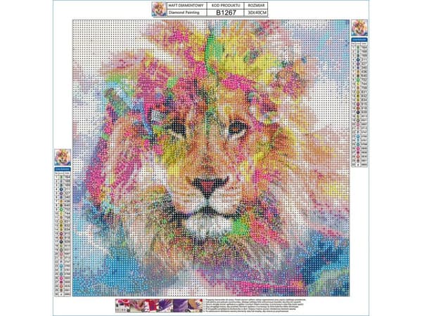 Diamantbroderi, Billede, Diamantmosaik Diamantmaleri, RAINBOW LION 40x40cm