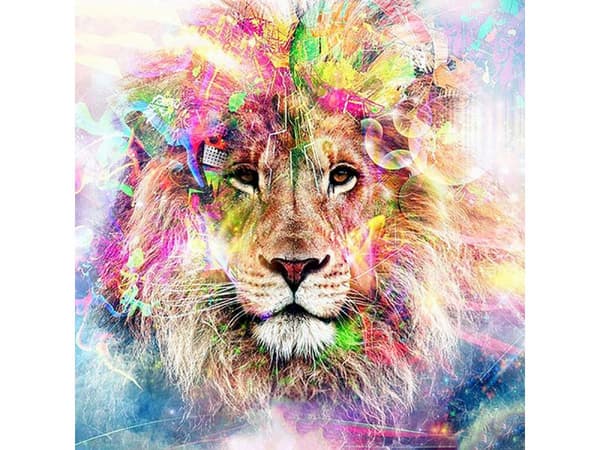 Timanttikirjonta, kuva, timanttimosaiikki timanttimaalaus, RAINBOW LION 40x40cm