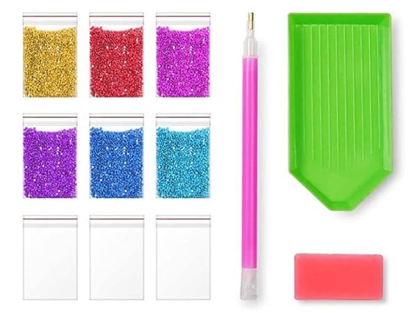 Diamantbroderi, Billede, Diamantmosaik Diamantmaleri, TRAKTOR MED GRIPPER 35x25cm