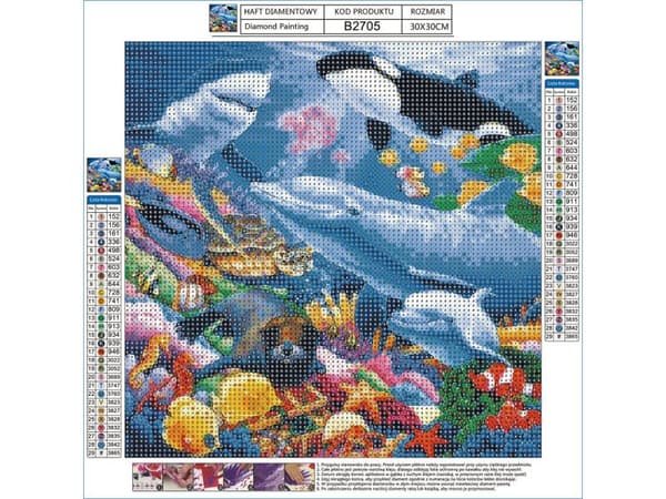 Diamantbroderi, Billede, Diamantmosaik Diamantmaleri, UNDERWATER WORLD 30x30cm