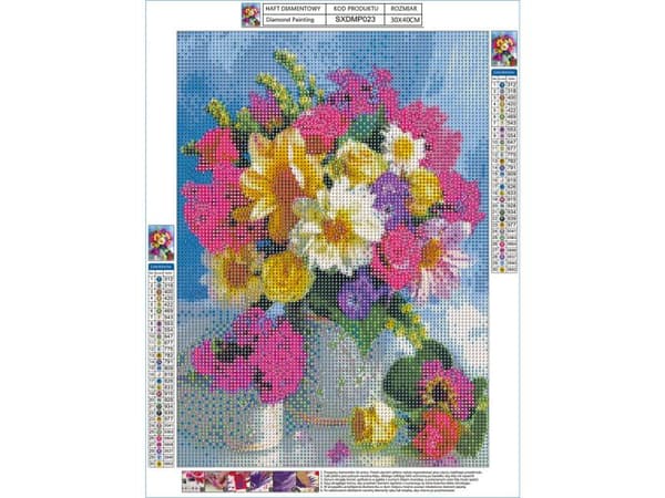 Diamantbroderi, Bild, Diamantmosaik Diamantmålning, FÄRGERIG BUKETT 30x40cm