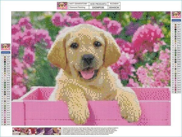 Diamantbroderi, Billede, Diamantmosaik Diamantmaleri, SVAMP LABRADOR HUND 40x30cm