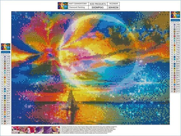 Diamantbroderi, Billede, Diamantmosaik Diamantmaleri, RAINBOW MOON 40x30cm