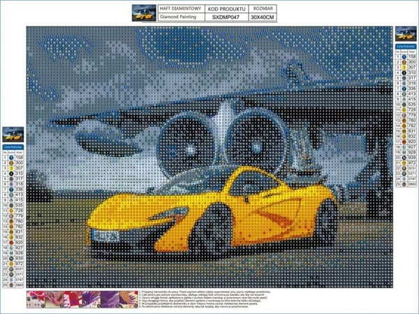 Diamantbroderi, Bild, Diamantmosaik Diamantmålning, GUL MCLAREN 40x30cm