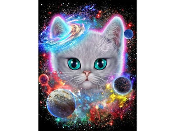 Diamantbroderi, Bild, Diamantmosaik Diamantmålning, COSMIC CAT 30x40cm