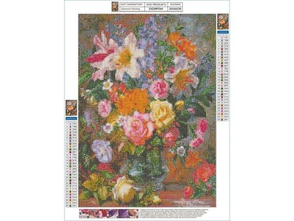 Diamantbroderi, Bild, Diamantmosaik Diamantmålning, FLERFÄRG BLOMMEBUKETT 30x40cm