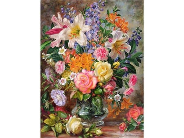Diamantbroderi, Billede, Diamantmosaik Diamantmaleri, FLERFARVE BLOMSTERBUKETT 30x40cm