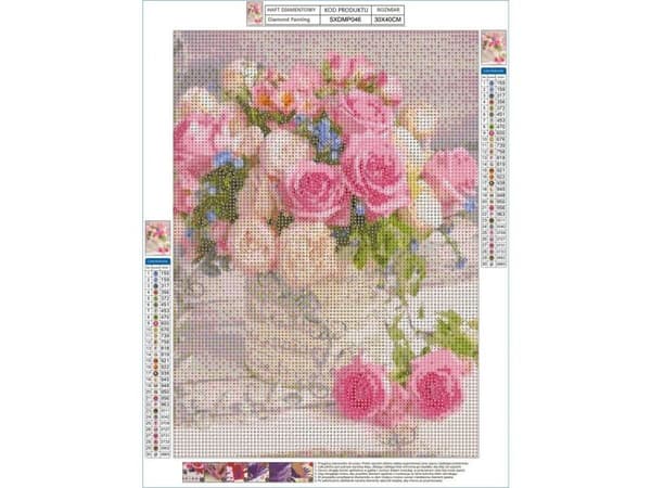 Diamantbroderi, Billede, Diamantmosaik Diamantmaleri, DELIKATE ROSER 30x40cm