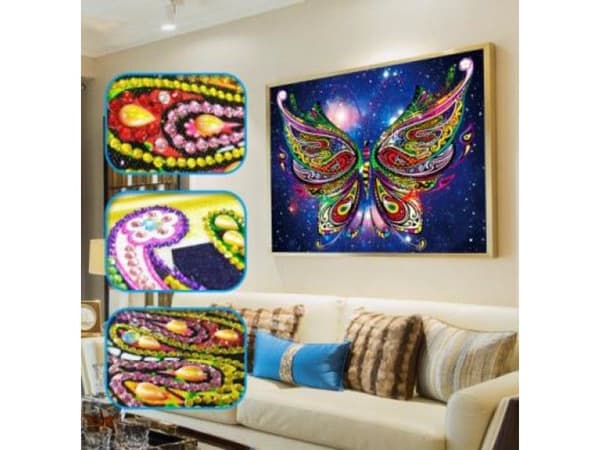 Diamantbroderi, Billede, Diamantmosaik Diamantmaleri, BUTTERFLY 30x40cm