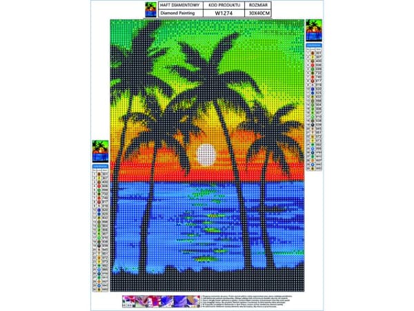 Diamantbroderi, Billede, Diamantmosaik Diamantmaleri, PALMS - SUNSET 30x40cm