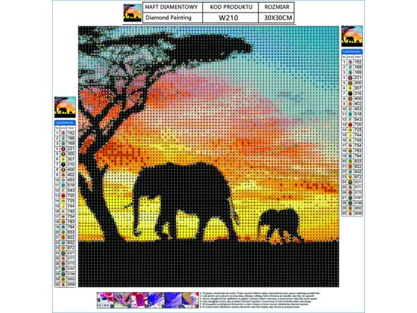 Diamantbroderi, Billede, Diamantmosaik Diamantmaleri, ELEFANTER 30x30cm