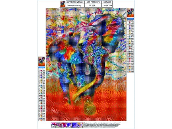Diamantbroderi, Billede, Diamantmosaik Diamantmaleri, ELEFANT - FARVE 30x40cm