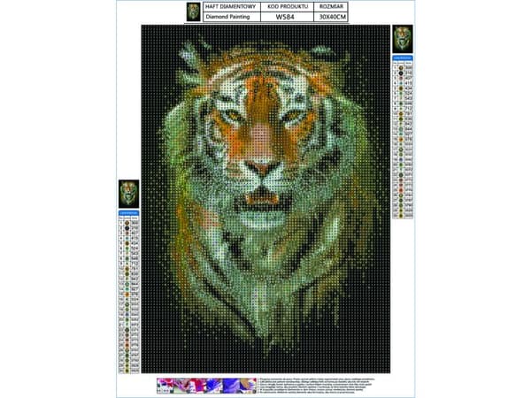 Diamantbroderi, Bild, Diamantmosaik Diamantmålning, TIGER 30x40cm