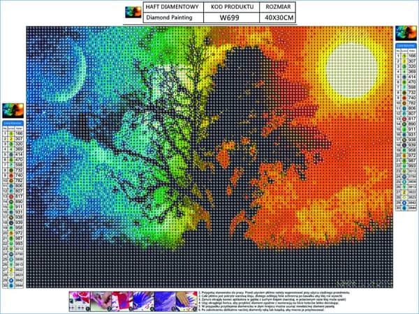 Diamantbroderi, Billede, Diamantmosaik Diamantmaleri, TRÆ - NAT og DAG 40x30cm