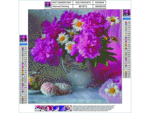 Diamantbroderi, Billede, Diamantmosaik Diamantmaleri, BLOMSTERBUKETT 30x30cm