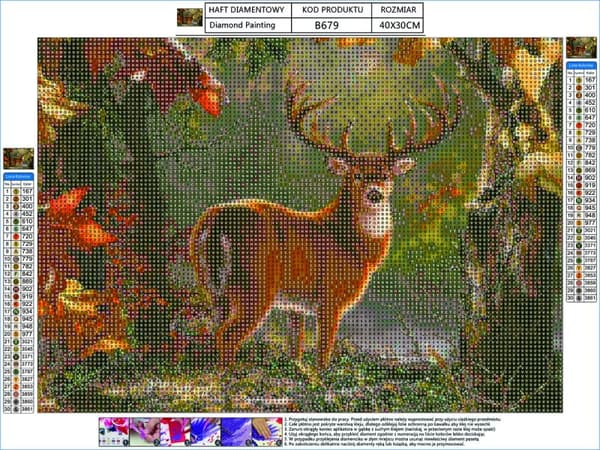 Diamantbroderi, Bild, Diamantmosaik Diamantmålning, DISTINKTIV HJORT 40x30cm