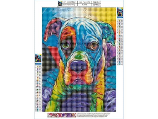 Diamantbroderi, Billede, Diamantmosaik Diamantmaleri, HUND I FARVE 30x40cm