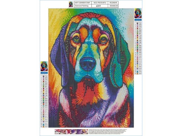 Diamantbroderi, Billede, Diamantmosaik Diamantmaleri, HUND I FARVE 30x40cm