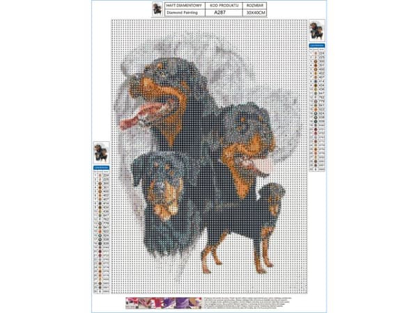 Diamantbroderi, Bild, Diamantmosaik Diamantmålning, HUND - ROTTWEILER 30x40cm