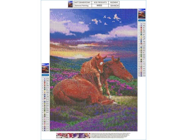 Diamantbroderi, Billede, Diamantmosaik Diamantmaleri, TO HESTE - BJERGE 30x40cm
